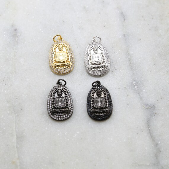 CZ Pave Buddha Om Rhodium Plated Gold, Silver, Gunmetal Yoga Buddhist Mantra Charm