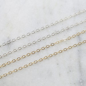 Delicate Dainty Flat Link Oval Cable Chain Sterling Silver or 14K Gold Filled Permanent Jewelry / Sold by the Foot / Bulk Unfinished Chain
