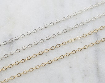 Delicate Dainty Flat Link Oval Cable Chain Sterling Silver or 14K Gold Filled Permanent Jewelry / Sold by the Foot / Bulk Unfinished Chain