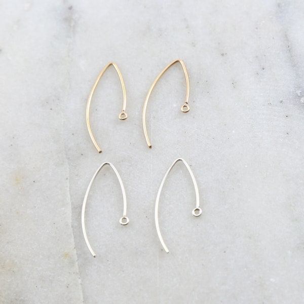 1 Pair Minimal Long Elongated Leaf Ear Wire Earring Wires Earring Hook Component in Sterling Silver or 14K Gold Filled