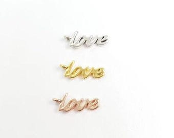 Tiny cursive love cut out word charm vermeil gold, rose gold or sterling silver friendship mom sister pendant