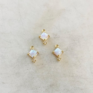 1 piece tiny square opal cubic zirconia gold plated dainty drop bezel charm 9mm x 6mm gemstone gold rimmed pendant