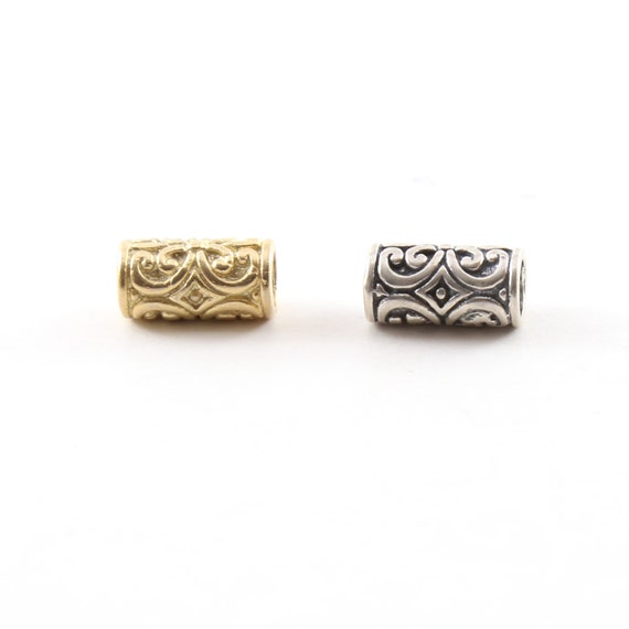 Large Vintage Style Scroll Bead Vermeil or Sterling Silver 925 Large Hole Spacer Beads Leather Slide Bead