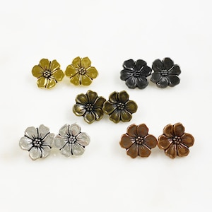 2 piece pewter flower button choose your color antique gold, gunmetal, antique brass, antique silver or antique copper unique floral button