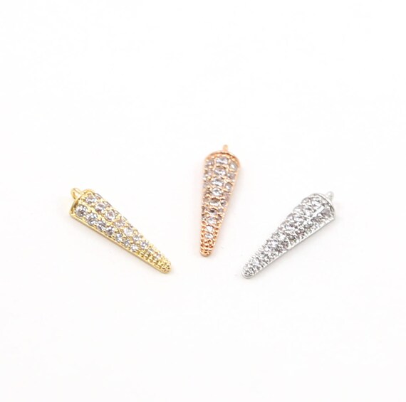 Rhodium Cubic Zirconia Spike Dagger Point Pendant Charm 16mm Single Loop Gold, Silver, Rose Gold CZ