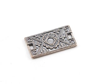 Sterling silver ornate art deco imprint design rectangle bar plate charm connector link