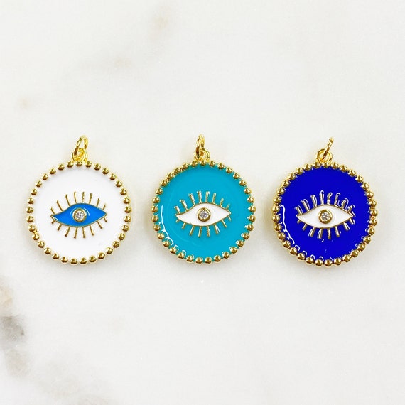 Evil Eye Protection Charm with CZ Center Choose Your Color Enamel Gold Plated Evil Eye Jewelry Making Charms