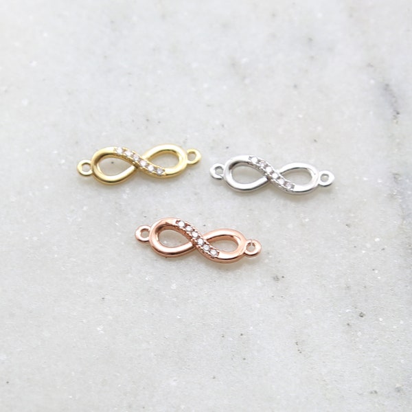 Dainty CZ Infinity Connector Charm Rhodium Plated in Gold, Silver or Rose Gold