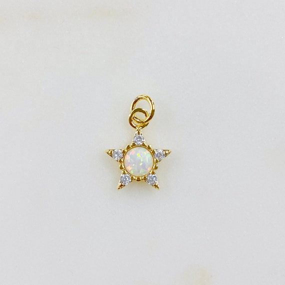 1 Piece Small Star Celestial Opal Gold Charm, Gold Plated Brass Cubic Zirconia Lab Created Opal Drop Charm