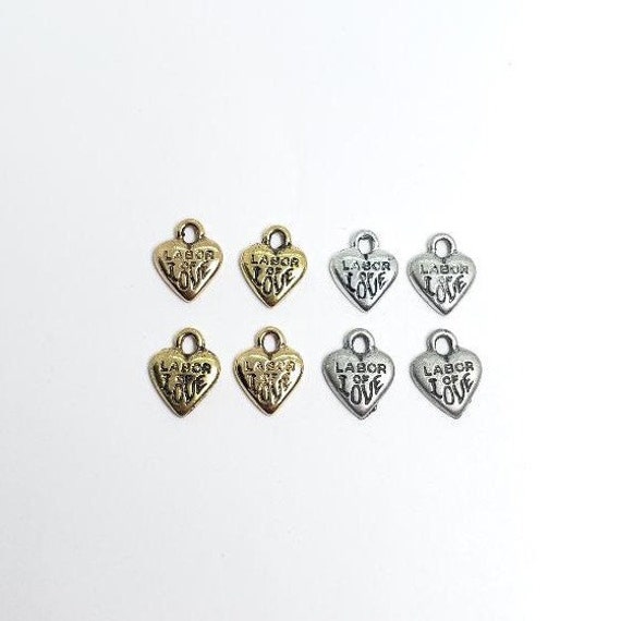 4 Pieces Pewter From Labor of Love Heart Loop Charm, Love, Antique Gold, Antique Silver Pendant, charms
