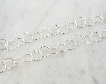 9mm Sterling Silver Textured Hammered Round Circle Chain / Sold by the Foot / Bulk Unfinished Chain