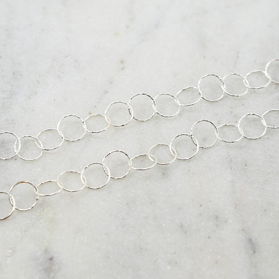 9mm Sterling Silver Textured Hammered Round Circle Chain / Sold by the Foot / Bulk Unfinished Chain