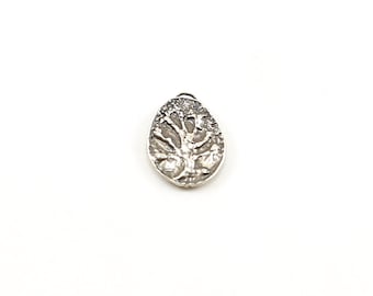 Sterling Silver Oval Oak Tree Wisdom Charm Modern Nature Pendant