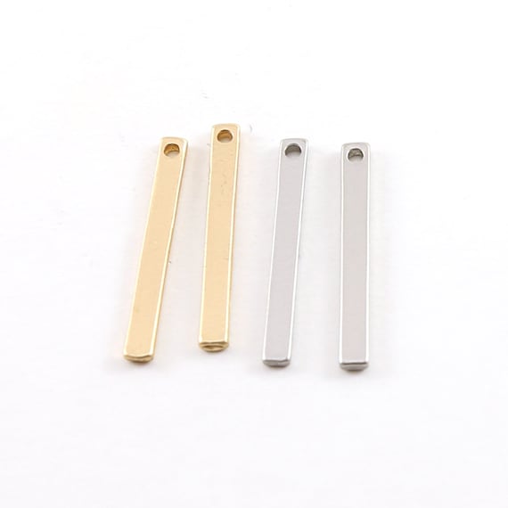 2 Pieces Pewter Metal Thick Long Bar Pendant Stamping Blank Single Hole Bar Silver, Gold