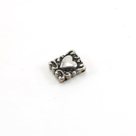 Sterling Silver Swirl Rectangle Heart Bead Charm Love Friendship Valentines Day Pendant