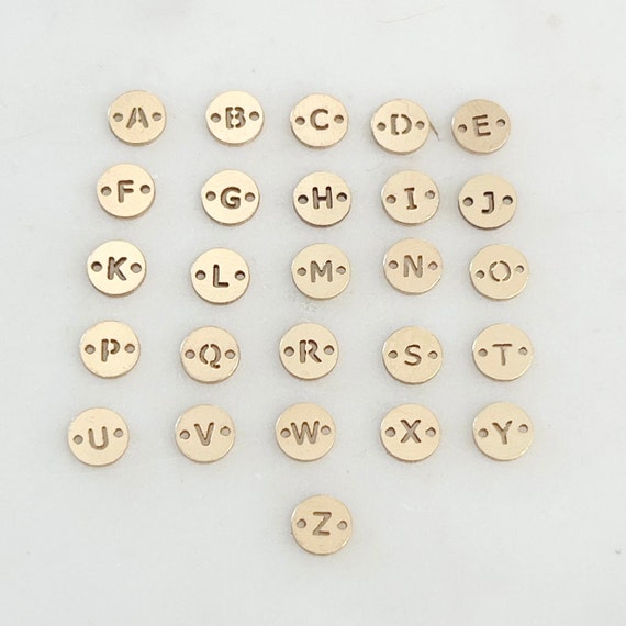 14K Gold Filled Initial Disc Connector 2 Hole Charm 6mm LetterTag Charm Personalized Pendant Choose Your Letter A-Z Permanent Jewelry