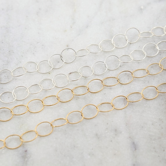 9mm Thin Lightweight Textured Rope Large Circle Round Chain 14K GF or SS Permanent Jewelry / Sold by the Foot / Bulk Unfinished Chain