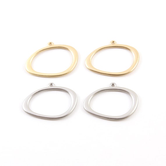 2 Pieces Smooth Pewter Base Metal Open Raw Organic Shape Egg Circle Charm Matte Gold or Matte Silver