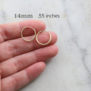 1 Pair 14K Gold Filled Small Endless Hoop Earrings 16mm, 14mm, 12mm ,9mm Earring Wires Earring Hook Component image 7