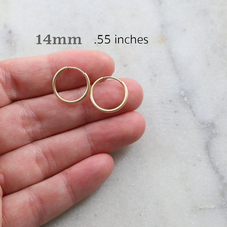 1 Pair 14K Gold Filled Small Endless Hoop Earrings 16mm 14mm image 7