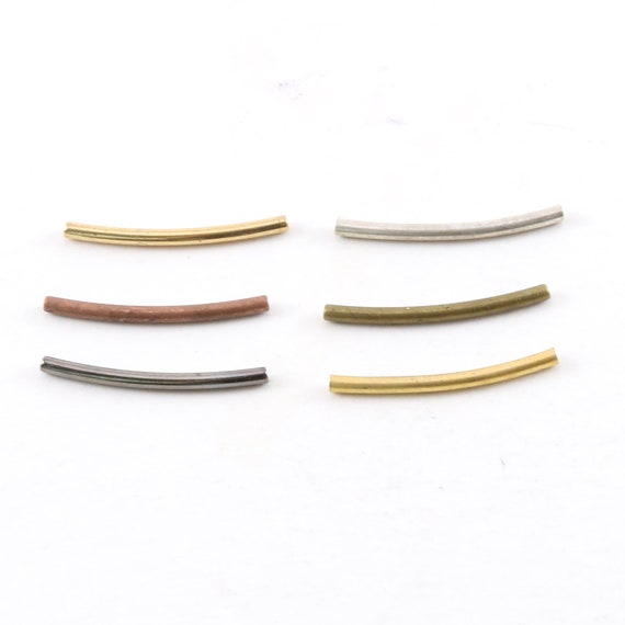 10 Pieces Medium Short 20mm x 1mm Bar Brass Bugle Bead Curved Tube Morse Code Beads / Gold, Silver, Copper, Brass, Gunmetal, Matte Gold