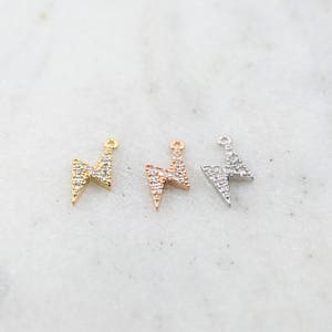 Lightning Bolt Pave CZ Charm Cubic Zirconia Rhodium Plated Pendant in Gold, Silver, or Rose Gold image 2