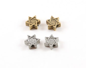 2 Pieces Pewter Tiny Small Star of David Bead Charm Religious Jewish Symbol 6mm