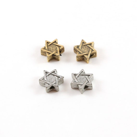 2 Pieces Pewter Tiny Small Star of David Bead Charm Religious Jewish Symbol 6mm