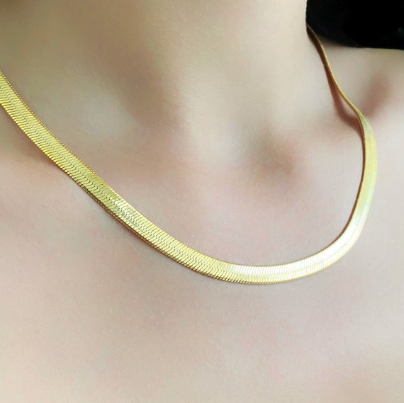 Ready to Wear 16k Gold Plated 5mm Thick Herringbone Necklace