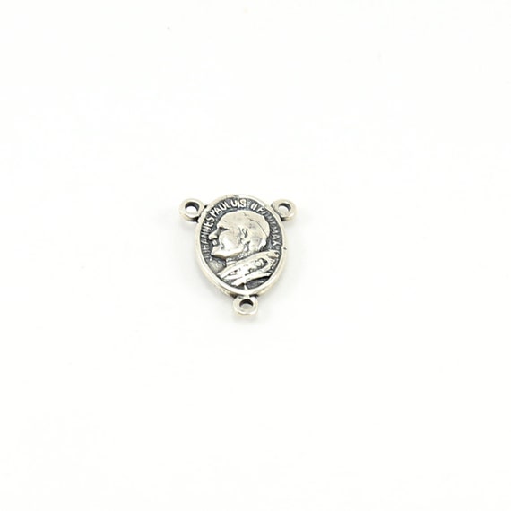 Sterling Silver Pope John Paul ll Catholic Double Sided Madonna and Child 3 way Y Connector Rosary Prayer Pendant Charm