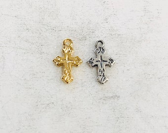 Small Cute Vermeil or Sterling Silver Dainty Ornate Etched North Star Cross Charm Religious Catholic Christian Spiritual Rosary Charm