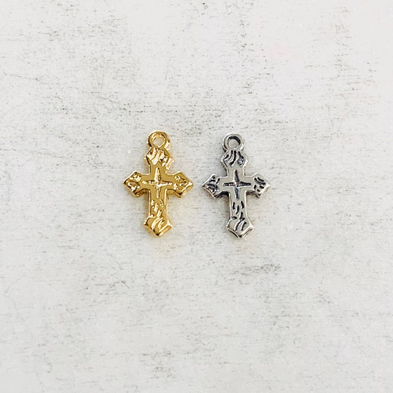 Small Cute Vermeil or Sterling Silver Dainty Ornate Etched North Star Cross Charm Religious Catholic Christian Spiritual Rosary Charm