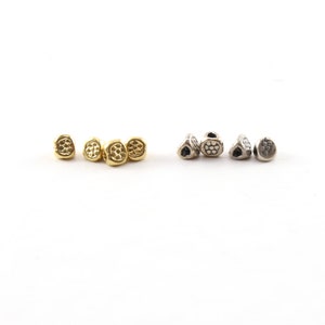 4 Pieces Artisan Tiny Daisy Flower Stamped 3 Sided Spacer Bead in Vermeil or Sterling Silver 925