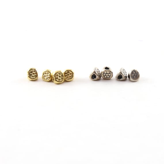 4 Pieces Artisan Tiny Daisy Flower Stamped 3 Sided Spacer Bead in Vermeil or Sterling Silver 925