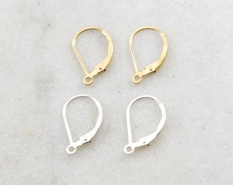 1 Pair Simple Minimal Leverback Earring Hooks Earring Component in Sterling silver or 14K Gold Filled