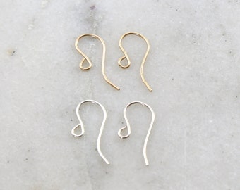 1 Pair Minimal Ear Wire Earring Wires Earring Hook Component in Sterling Silver or 14K Gold Filled