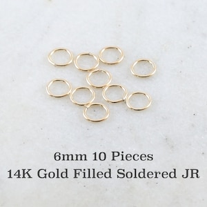 10 Pieces 6mm 20 Gauge 14K Gold Filled Soldered Closed Jump Rings Charm Links Jewelry Making Supplies Gold Findings