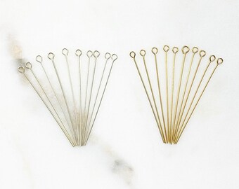 10 piece 1.5 inch eye pin 24 gauge in sterling silver or 14k gold filled stringing bead jewelry making supplies