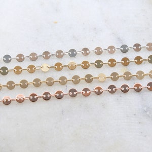 Silver, Gold, Rose Gold, Matte Gold Plated 4mm Round Flat Coin Disc Link Choker Chain Dainty Minimal Modern Chain / Chain by the Foot
