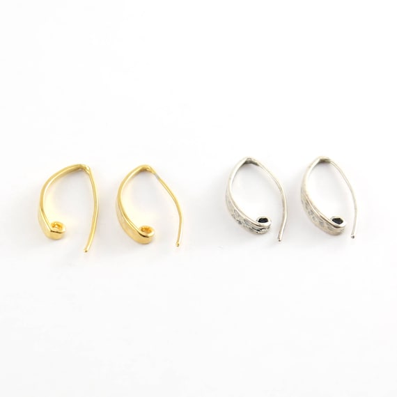 1 Pair Flattened Front Earring Wire Ear Wires Component Hammered in Sterling Silver or Vermeil Gold