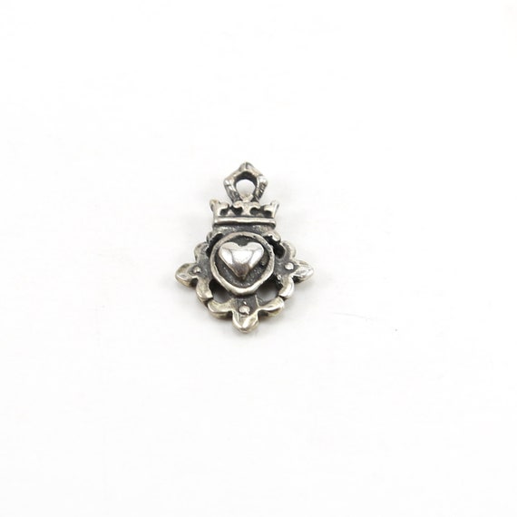 Fancy Sterling Silver Heart with Crown Medallion Whimsical Charm Queen Princess Charm Pendant