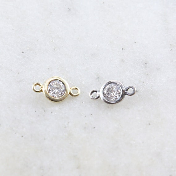 Small Oxidized Sterling Silver or Vermeil CZ Cubic Zirconia 6mm Charm Connector for Necklace Bracelet Two Hole Link