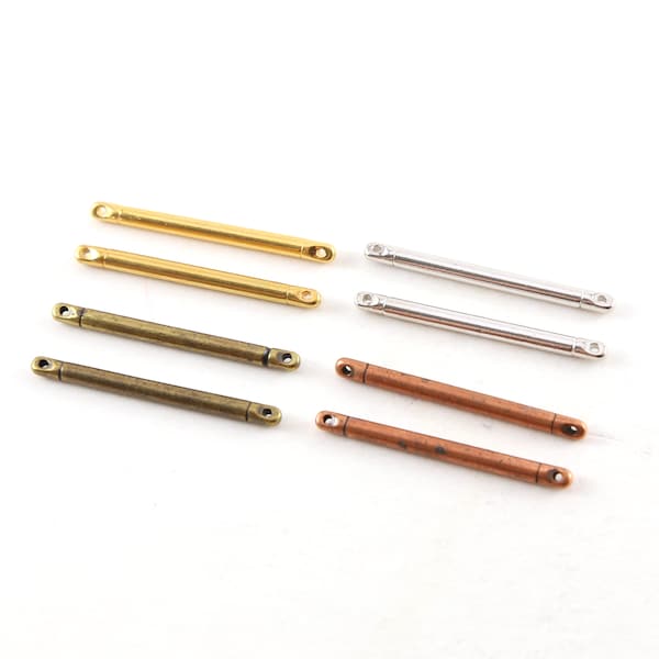 2 Pieces Pewter Metal Bar Connector Two Hole Charm 30mm x 2mm in Gold, Silver, Copper Brass