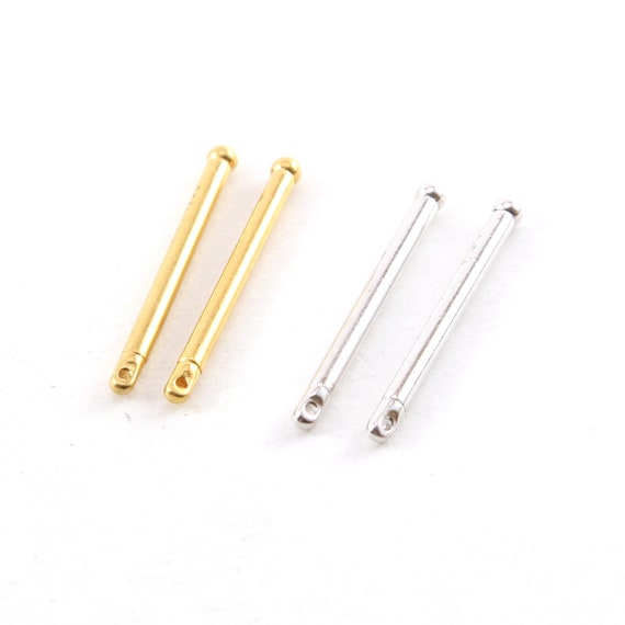 2 Pieces Pewter Metal Short 30mm x 2mm Bar Drop Charm with Ball End in Gold or Silver