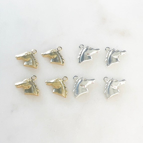 4 Pcs SmallHorse Head Charm, 14kt Gold Filled or Sterling Silver Lightweight Thin Lucky Luck Horse Pendant, Horse Lover Gift Drop Charm