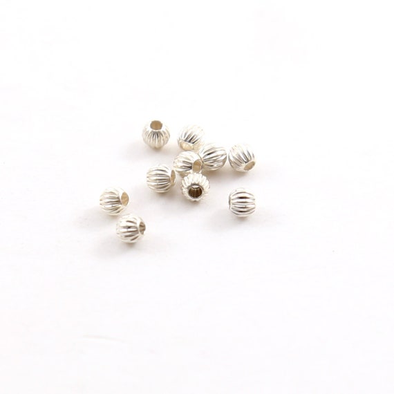 10 Pieces 3mm Corrugated Seamless Round Sterling Silver 925 Spacer Beads