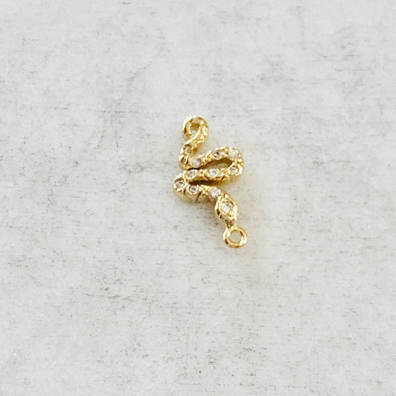 Gold Plated CZ Tiny Dainty Curled Snake Serpent Serpentine Reptile Charm Pendant Animal Charm Western Viper Chinese Zodiac Cubic Zirconia