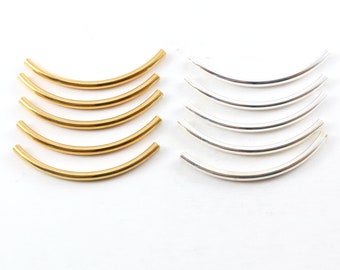 5 Pieces Long Curved Bar Brass Curved Tube Bead Link Curve Beads / Gold, Silver