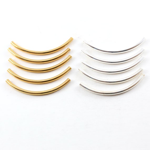 5 Pieces Long Curved Bar Brass Curved Tube Bead Link Curve Beads / Gold, Silver