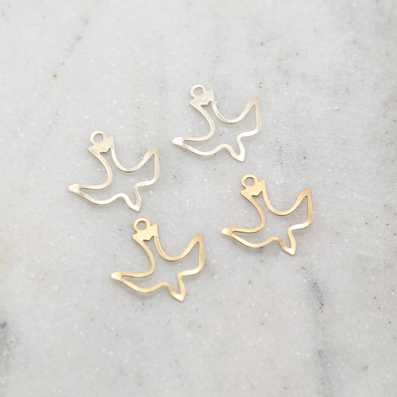 2 Pieces Dainty Flying Dove Bird Delicate Sparrow Charm in Sterling Silver and 14K Gold Filled